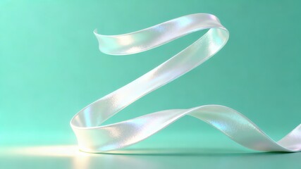 The metallic texture of the ribbon elegantly swings against a solid color background