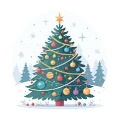 Fototapeta premium Beautiful Christmas tree icon white background.