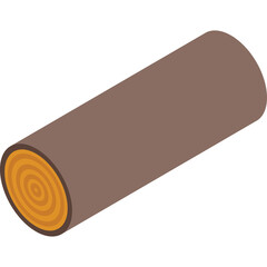 Simple Isometric Wooden Log with Circular Grain Pattern on a Transparent Background in a Flat Design Style