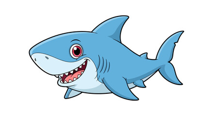 Fototapeta premium Cartoon shark with big smile isolated on transparent background, vector illustration