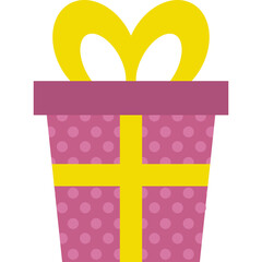 A Pink Gift Box Tied With A Yellow Ribbon And Bow On A Transparent Background With Polka Dot Pattern