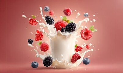 Milk splash with assorted berries