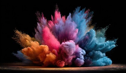 Colorful powder explosion on dark background