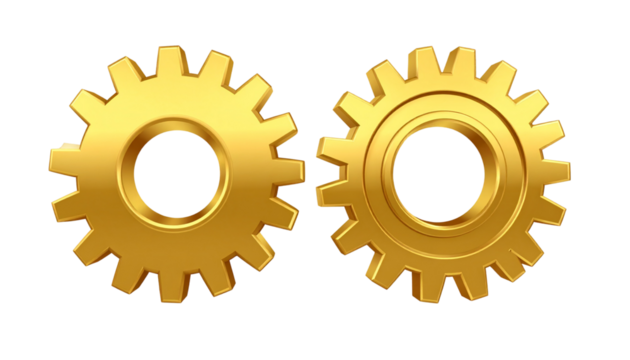 Industrial Gold Cog Collection Two Styles Isolated on Transparent Background