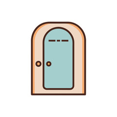 Simple cartoon arch top door with light blue panel and brown frame