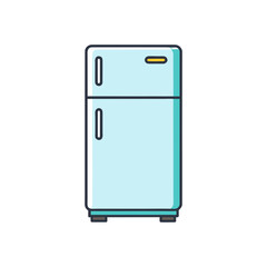 Simple light blue two door refrigerator icon with yellow accent