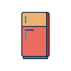 Retro style refrigerator icon with orange and coral colors on black background