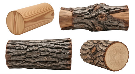 Wood logs natural textures isolated on a transparent background
