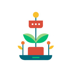 Stylized plant growing on a digital device with abstract elements