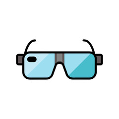 Stylized flat icon of blue 3d glasses on a black background
