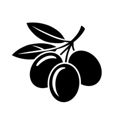 Olive Branch Vector Illustration with Leaves and Olives Silhouette