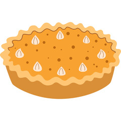 A Round Pumpkin Pie with Whipped Cream Dollops and a Fluted Crust in a Festive Autumn Style on a Transparent Background