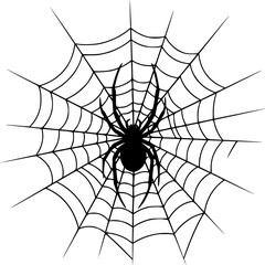 Obraz premium Spider web silhouette vector art with a spider inside, halloween theme, spider, web, spiderweb, silhouette, vector, illustration, design, isolated, black, halloween, arachnid, scary, danger, trap