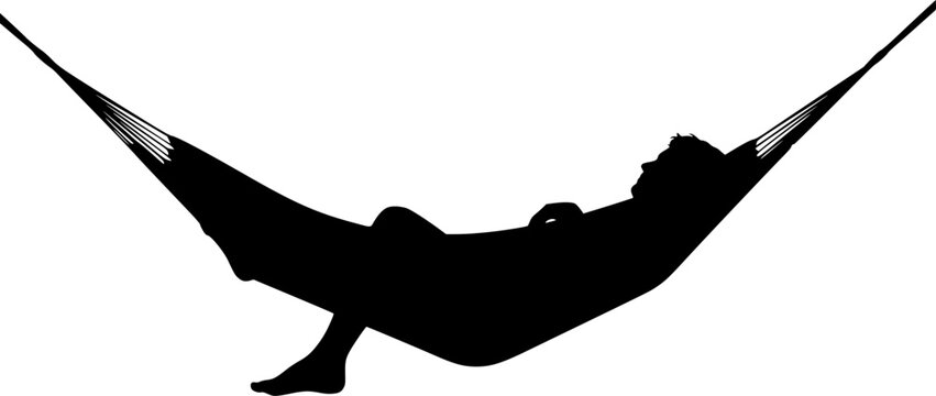 Silhouette of a person relaxing in a hammock human, silhouette, person, human, male, female, relaxing, hammock, lying, resting, leisure, vacation, travel, outdoor, nature, summer, comfort, peace