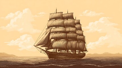 Adventure and exploration concept with an antique tall ship