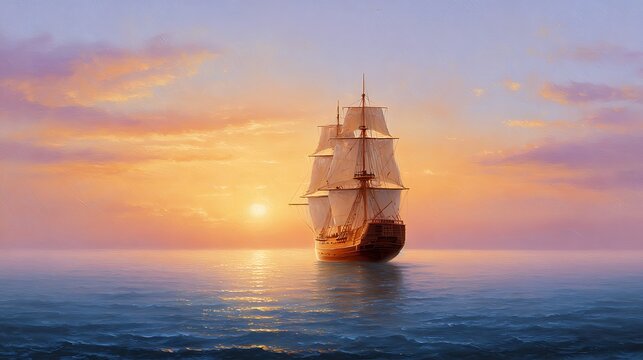 Adventure and exploration concept with an antique tall ship