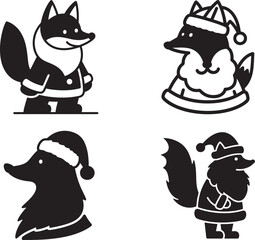 Black silhouette Of Christmas Fox Vector Illustration with Santa Hat, Perfect for Holiday Digital Art, Printables, and Crafts