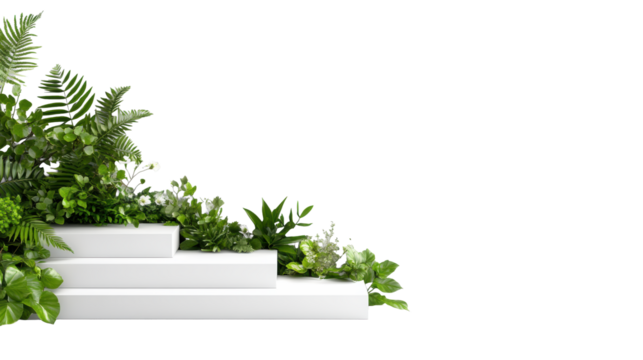 Staircase with Lush Greenery on Transparent Background