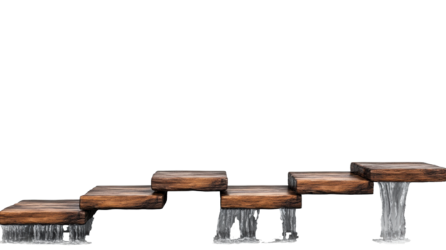 Floating Wooden Stairs Over Transparent Background