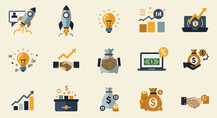 Inspiring collection of business icons symbolizing innovation, growth, and financial prosperity. Perfect for presentations, websites, and marketing materials that convey success and opportunity.