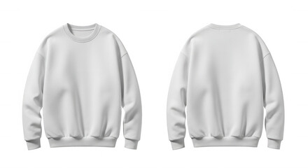 White crewneck sweatshirt front and back isolated on a transparent background