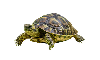 Fototapeta premium Tiny Turtle Crawling Forward with Clear Shell Details