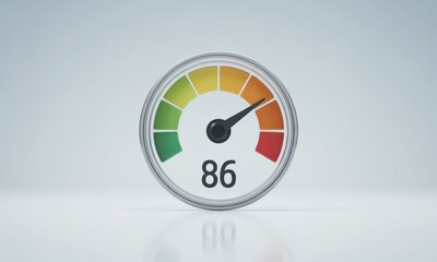 Close-up of a circular gauge displaying "86," with green to red gradient