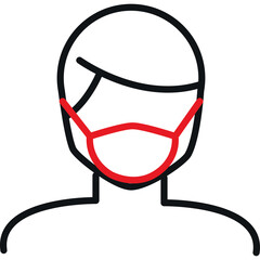 Simple Line Drawing Icon of a Person Wearing a Red and Black Medical Face Mask with Transparent Background Perfect for Health and Safety Concepts