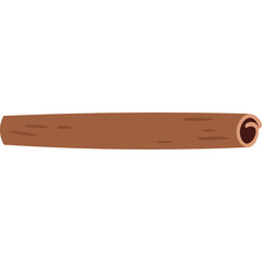 A single cinnamon stick with visible bark texture and a curled end isolated on a transparent background showcasing its natural brown hue and cylindrical shape