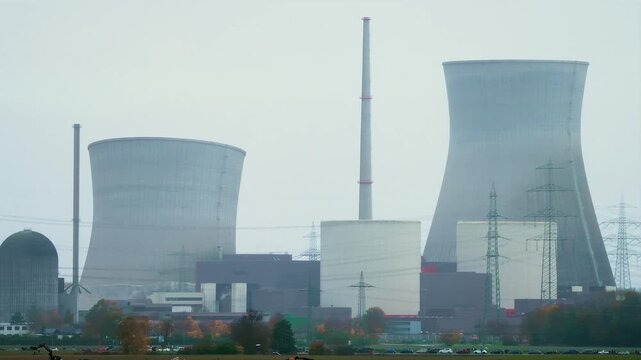 Nuclear power plant cooling towers explode at demolition in Gundremmingen Germany 4K 60 FPS horizontal