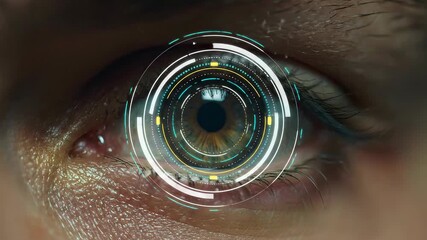 Futuristic eye with digital overlay showing advanced technology and vision. - Powered by Adobe