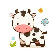 Cute cow illustration on isolated white background