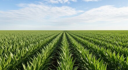 Expansive cornfield under blue sky and clouds