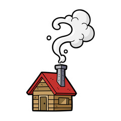 Fototapeta premium Minimalist cabin with chimney smoke and winter sale banner design 