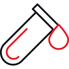 Simple Medical Icon Representing a Test Tube with Red Liquid and a Dripping Blood Drop on a Transparent Background