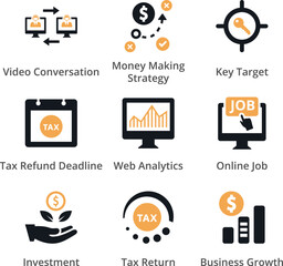 business strategy icons set for success