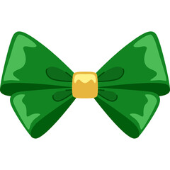 A Vibrant Green Bow with a Golden Center Piece Isolated on a White Background Symbolizing Celebration and Decoration