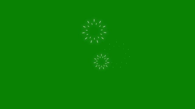 Fireworks Circles and Line Burst on green Screen  background. Circle bursting, flat, vector, doodle style random explosion. Pop-up line animation movement of modern fireworks explosion. 4k video