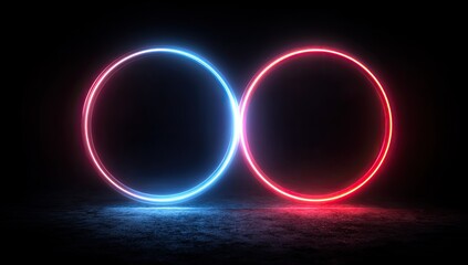 Neon circles on a dark concrete floor