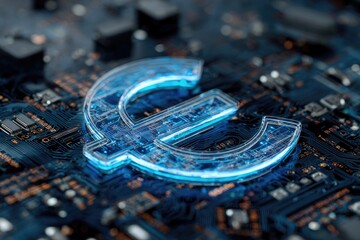 Abstract euro symbol on circuit board