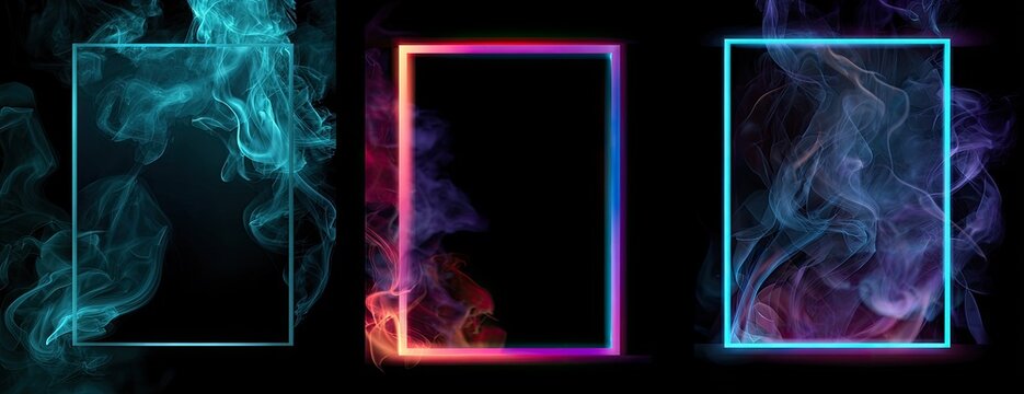 Abstract design with vibrant smoke and neon frames