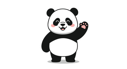 Cute cartoon panda waving hello with a cheerful expression, isolated on a white background.