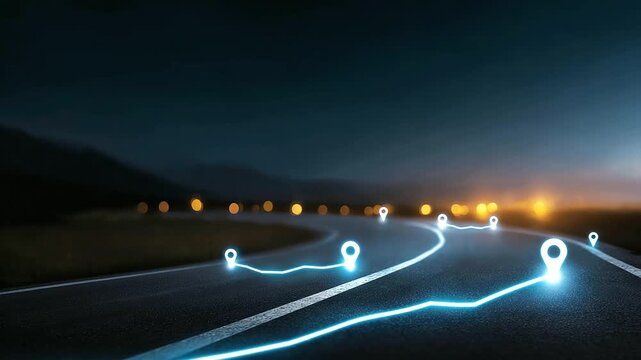 Glowing trail with milestone markers, economic prosperity in project tracking, market vitality through roadmap visuals, investment opportunities in business journeys, consumer enga