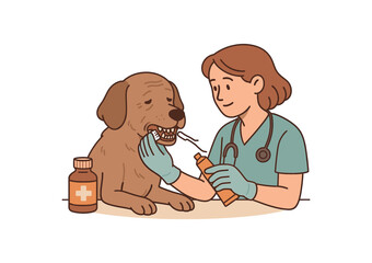 senior dog dental care specialized oral treatment and veterinary support flat vector illustration style isolated on white background