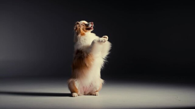 A dog sitting down and rearing up in slow motion