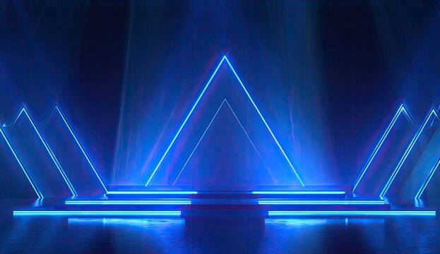 Futuristic neon stage with triangular shapes