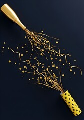 Gold champagne sparklers with explosion gold confetti ribbon streamer.for celebration and party concepts. Background, wallpaper, decoration design ornaments