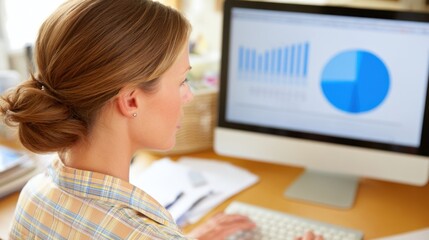 Data analysis in action business insights from a woman at her desk office environment digital content professional viewpoint
