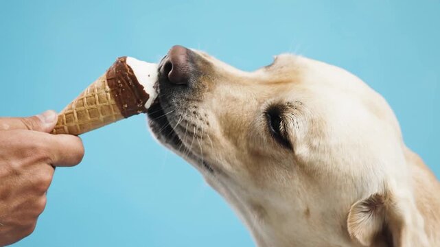 Labrador Retriver Licking An Ice Cream Cone Held By A Man