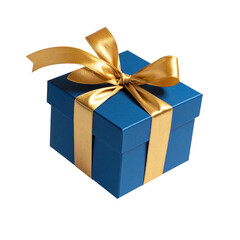 Blue Gift Box with Gold Ribbon and Bow Perfect for Celebrations and Special Occasions